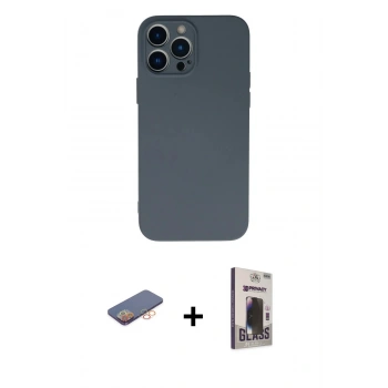 MARSİLYAN™- iPhone 13 Pro Max Kılıf Ahenk Serisi - Siyah Bilvis Hayalet Cam Ekran Koruyucu + Renkli Kamera Lens Koruma Cam - TU
