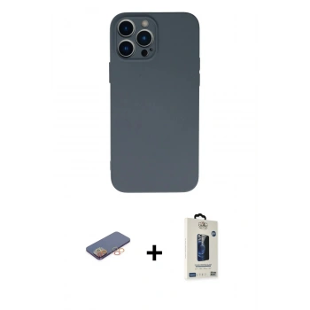 MARSİLYAN™- iPhone 13 Pro Max Kılıf Ahenk Serisi - Siyah Bilvis Hayalet Cam Ekran Koruyucu + Renkli Kamera Lens Koruma Cam - TU