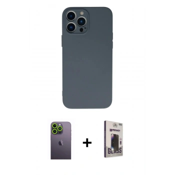MARSİLYAN™- iPhone 13 Pro Max Kılıf Ahenk Serisi - Siyah Bilvis Hayalet Cam Ekran Koruyucu + Neon Fosforlu Kamera Lens - YL