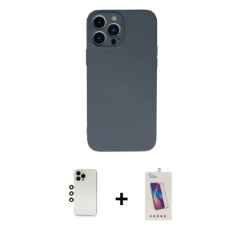 MARSİLYAN™- iPhone 13 Pro Max Kılıf Ahenk Serisi - Siyah Joko 5D Cam + Shine Kamera Lens - GD