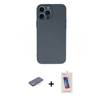 MARSİLYAN™- iPhone 13 Pro Max Kılıf Ahenk Serisi - Siyah Joko 5D Cam + Renkli Kamera Lens Koruma Cam - MI