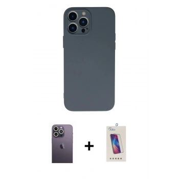 MARSİLYAN™- iPhone 13 Pro Max Kılıf Ahenk Serisi - Siyah Joko 5D Cam + Neon Fosforlu Kamera Lens - BZ