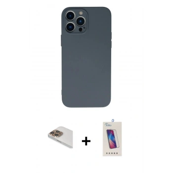 MARSİLYAN™- iPhone 13 Pro Max Kılıf Ahenk Serisi - Siyah Joko 5D Cam + Pers Alüminyum Kamera Lens - GD