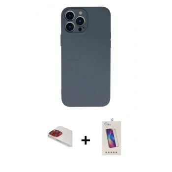 MARSİLYAN™- iPhone 13 Pro Max Kılıf Ahenk Serisi - Siyah Joko 5D Cam + Pers Alüminyum Kamera Lens - KI