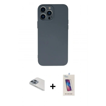 MARSİLYAN™- iPhone 13 Pro Max Kılıf Ahenk Serisi - Siyah Joko 5D Cam + Pers Alüminyum Kamera Lens - SABE