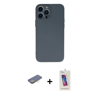 MARSİLYAN™- iPhone 13 Pro Max Kılıf Ahenk Serisi - Siyah Joko 5D Cam + Renkli Kamera Lens Koruma Cam - SI