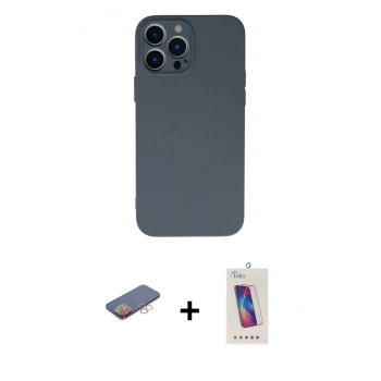 MARSİLYAN™- iPhone 13 Pro Max Kılıf Ahenk Serisi - Siyah Joko 5D Cam + Renkli Kamera Lens Koruma Cam - TU