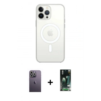 MARSİLYAN™- iPhone 13 Pro Max Kılıf Ahenk Yansıma Prime - Şeffaf 360 Full Body Arka Koruyucu + Neon Fosforlu Kamera Lens - BZ