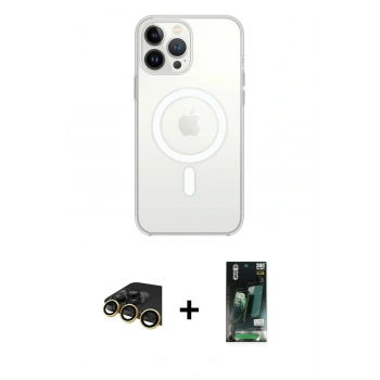 MARSİLYAN™- iPhone 13 Pro Max Kılıf Ahenk Yansıma Prime - Şeffaf 360 Full Body Arka Koruyucu + Raze Metal Kamera Lens - GD