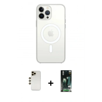 MARSİLYAN™- iPhone 13 Pro Max Kılıf Ahenk Yansıma Prime - Şeffaf 360 Full Body Arka Koruyucu + Shine Kamera Lens - GD