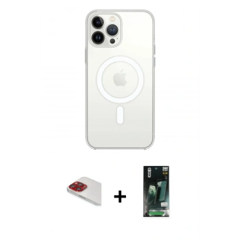 MARSİLYAN™- iPhone 13 Pro Max Kılıf Ahenk Yansıma Prime - Şeffaf 360 Full Body Arka Koruyucu + Pers Alüminyum Kamera Lens - KI