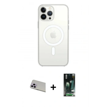 MARSİLYAN™- iPhone 13 Pro Max Kılıf Ahenk Yansıma Prime - Şeffaf 360 Full Body Arka Koruyucu + Rainbow Kamera Lens Koruma Cam - MR
