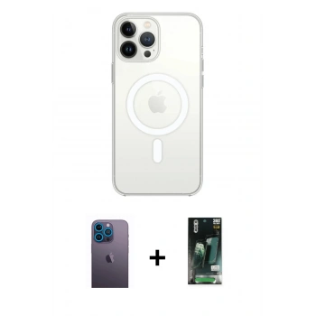 MARSİLYAN™- iPhone 13 Pro Max Kılıf Ahenk Yansıma Prime - Şeffaf 360 Full Body Arka Koruyucu + Neon Fosforlu Kamera Lens - MI