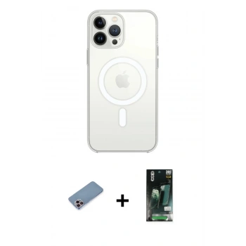 MARSİLYAN™- iPhone 13 Pro Max Kılıf Ahenk Yansıma Prime - Şeffaf 360 Full Body Arka Koruyucu + Shine Kamera Lens Koruma Cam - PE