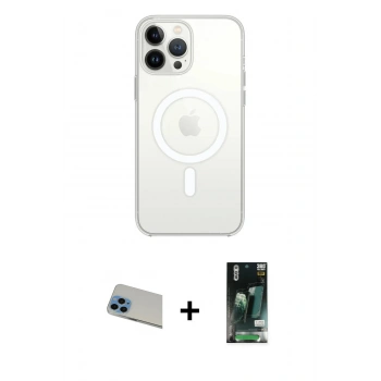 MARSİLYAN™- iPhone 13 Pro Max Kılıf Ahenk Yansıma Prime - Şeffaf 360 Full Body Arka Koruyucu + Rainbow Kamera Lens Koruma Cam - MI