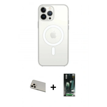MARSİLYAN™- iPhone 13 Pro Max Kılıf Ahenk Yansıma Prime - Şeffaf 360 Full Body Arka Koruyucu + Rainbow Kamera Lens Koruma Cam - REGD