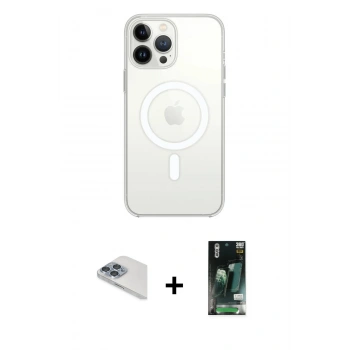 MARSİLYAN™- iPhone 13 Pro Max Kılıf Ahenk Yansıma Prime - Şeffaf 360 Full Body Arka Koruyucu + Pers Alüminyum Kamera Lens - SABE