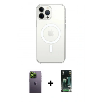 MARSİLYAN™- iPhone 13 Pro Max Kılıf Ahenk Yansıma Prime - Şeffaf 360 Full Body Arka Koruyucu + Neon Fosforlu Kamera Lens - YL