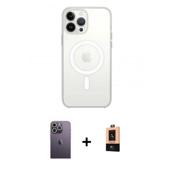 MARSİLYAN™- iPhone 13 Pro Max Kılıf Ahenk Yansıma Prime - Şeffaf Maxco Cam Ekran Koruyucu + Neon Fosforlu Kamera Lens - BZ