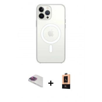 MARSİLYAN™- iPhone 13 Pro Max Kılıf Ahenk Yansıma Prime - Şeffaf Maxco Cam Ekran Koruyucu + Pers Alüminyum Kamera Lens - GI