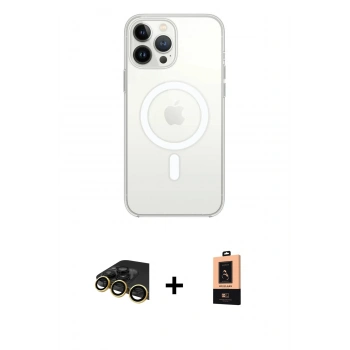MARSİLYAN™- iPhone 13 Pro Max Kılıf Ahenk Yansıma Prime - Şeffaf Maxco Cam Ekran Koruyucu + Raze Metal Kamera Lens - GD