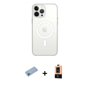 MARSİLYAN™- iPhone 13 Pro Max Kılıf Ahenk Yansıma Prime - Şeffaf Maxco Cam Ekran Koruyucu + Shine Kamera Lens Koruma Cam - MI