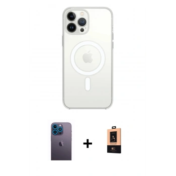 MARSİLYAN™- iPhone 13 Pro Max Kılıf Ahenk Yansıma Prime - Şeffaf Maxco Cam Ekran Koruyucu + Neon Fosforlu Kamera Lens - MI
