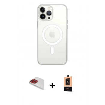 MARSİLYAN™- iPhone 13 Pro Max Kılıf Ahenk Yansıma Prime - Şeffaf Maxco Cam Ekran Koruyucu + Pers Alüminyum Kamera Lens - KI