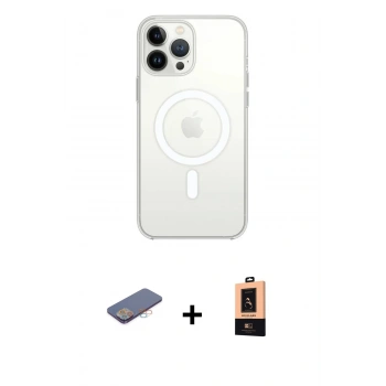 MARSİLYAN™- iPhone 13 Pro Max Kılıf Ahenk Yansıma Prime - Şeffaf Maxco Cam Ekran Koruyucu + Renkli Kamera Lens Koruma Cam - PE