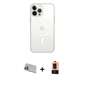 MARSİLYAN™- iPhone 13 Pro Max Kılıf Ahenk Yansıma Prime - Şeffaf Maxco Cam Ekran Koruyucu + Rainbow Kamera Lens Koruma Cam - REGD