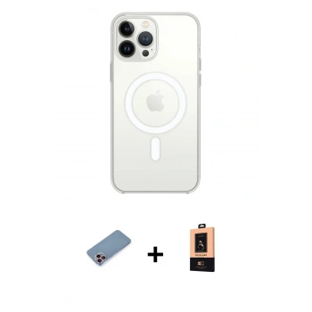 MARSİLYAN™- iPhone 13 Pro Max Kılıf Ahenk Yansıma Prime - Şeffaf Maxco Cam Ekran Koruyucu + Shine Kamera Lens Koruma Cam - PE