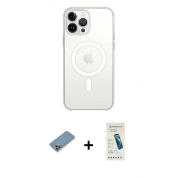 MARSİLYAN™- iPhone 13 Pro Max Kılıf Ahenk Yansıma Prime - Şeffaf Pasifik Cam Ekran Koruyucu + Shine Kamera Lens Koruma Cam - GI