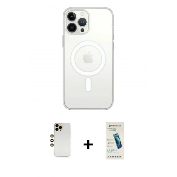 MARSİLYAN™- iPhone 13 Pro Max Kılıf Ahenk Yansıma Prime - Şeffaf Pasifik Cam Ekran Koruyucu + Shine Kamera Lens - GD