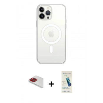MARSİLYAN™- iPhone 13 Pro Max Kılıf Ahenk Yansıma Prime - Şeffaf Pasifik Cam Ekran Koruyucu + Pers Alüminyum Kamera Lens - KI