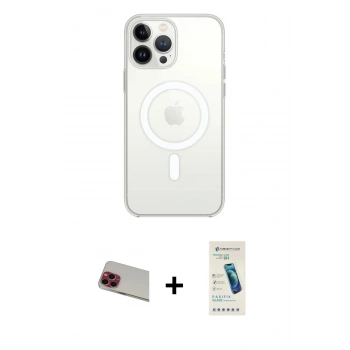 MARSİLYAN™- iPhone 13 Pro Max Kılıf Ahenk Yansıma Prime - Şeffaf Pasifik Cam Ekran Koruyucu + Rainbow Kamera Lens Koruma Cam - KI