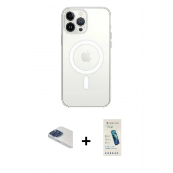 MARSİLYAN™- iPhone 13 Pro Max Kılıf Ahenk Yansıma Prime - Şeffaf Pasifik Cam Ekran Koruyucu + Pers Alüminyum Kamera Lens - LT