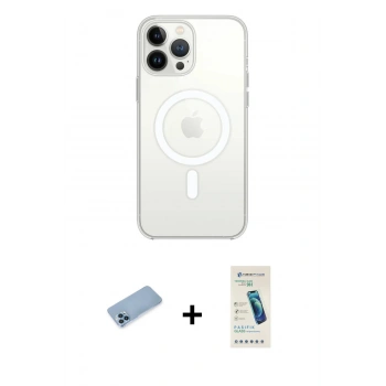 MARSİLYAN™- iPhone 13 Pro Max Kılıf Ahenk Yansıma Prime - Şeffaf Pasifik Cam Ekran Koruyucu + Shine Kamera Lens Koruma Cam - MI