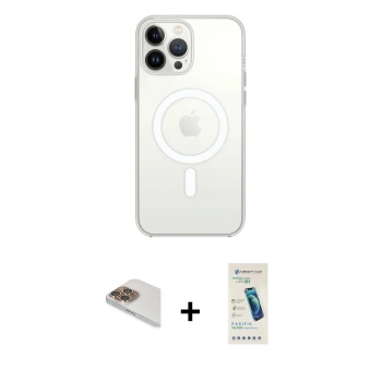 MARSİLYAN™- iPhone 13 Pro Max Kılıf Ahenk Yansıma Prime - Şeffaf Pasifik Cam Ekran Koruyucu + Pers Alüminyum Kamera Lens - GD