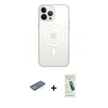 MARSİLYAN™- iPhone 13 Pro Max Kılıf Ahenk Yansıma Prime - Şeffaf Pasifik Cam Ekran Koruyucu + Renkli Kamera Lens Koruma Cam - YL