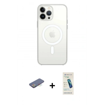 MARSİLYAN™- iPhone 13 Pro Max Kılıf Ahenk Yansıma Prime - Şeffaf Pasifik Cam Ekran Koruyucu + Renkli Kamera Lens Koruma Cam - MI