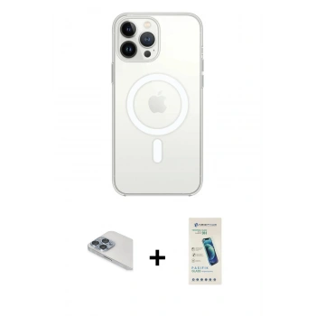 MARSİLYAN™- iPhone 13 Pro Max Kılıf Ahenk Yansıma Prime - Şeffaf Pasifik Cam Ekran Koruyucu + Pers Alüminyum Kamera Lens - SABE