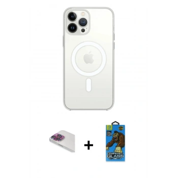 MARSİLYAN™- iPhone 13 Pro Max Kılıf Ahenk Yansıma Prime - Siyah 18D Cam Ekran Koruyucu + Pers Alüminyum Kamera Lens - GI
