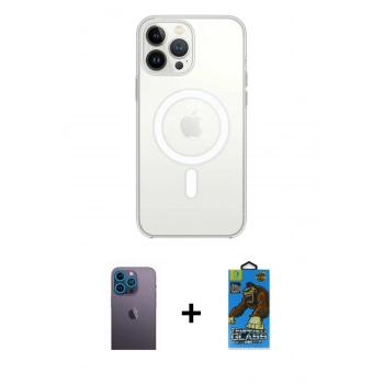 MARSİLYAN™- iPhone 13 Pro Max Kılıf Ahenk Yansıma Prime - Siyah 18D Cam Ekran Koruyucu + Neon Fosforlu Kamera Lens - MI