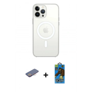 MARSİLYAN™- iPhone 13 Pro Max Kılıf Ahenk Yansıma Prime - Siyah 18D Cam Ekran Koruyucu + Renkli Kamera Lens Koruma Cam - PE