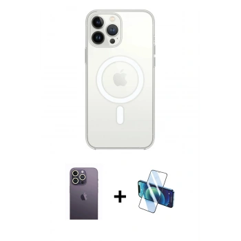 MARSİLYAN™- iPhone 13 Pro Max Kılıf Ahenk Yansıma Prime - Siyah 3D Antistatik Cam Ekran Koruyucu + Neon Fosforlu Kamera Lens - BZ
