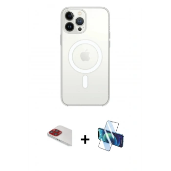 MARSİLYAN™- iPhone 13 Pro Max Kılıf Ahenk Yansıma Prime - Siyah 3D Antistatik Cam Ekran Koruyucu + Pers Alüminyum Kamera Lens - KI