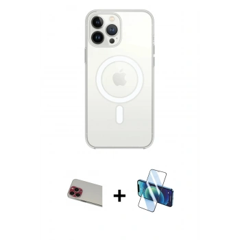 MARSİLYAN™- iPhone 13 Pro Max Kılıf Ahenk Yansıma Prime - Siyah 3D Antistatik Cam Ekran Koruyucu + Rainbow Kamera Lens Koruma Cam - KI