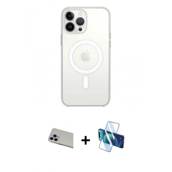 MARSİLYAN™- iPhone 13 Pro Max Kılıf Ahenk Yansıma Prime - Siyah 3D Antistatik Cam Ekran Koruyucu + Rainbow Kamera Lens Koruma Cam - MR