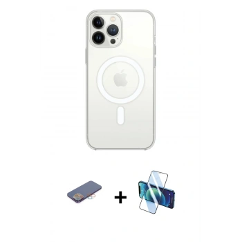 MARSİLYAN™- iPhone 13 Pro Max Kılıf Ahenk Yansıma Prime - Siyah 3D Antistatik Cam Ekran Koruyucu + Renkli Kamera Lens Koruma Cam - PE