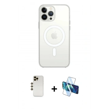 MARSİLYAN™- iPhone 13 Pro Max Kılıf Ahenk Yansıma Prime - Siyah 3D Antistatik Cam Ekran Koruyucu + Shine Kamera Lens - GD